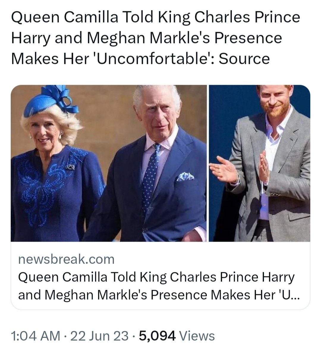 The Concubine of King Charles, Camilla, is reported to want Harry and Meghan's presence gone. Gone where, maam? In a Parisian Tunnel?