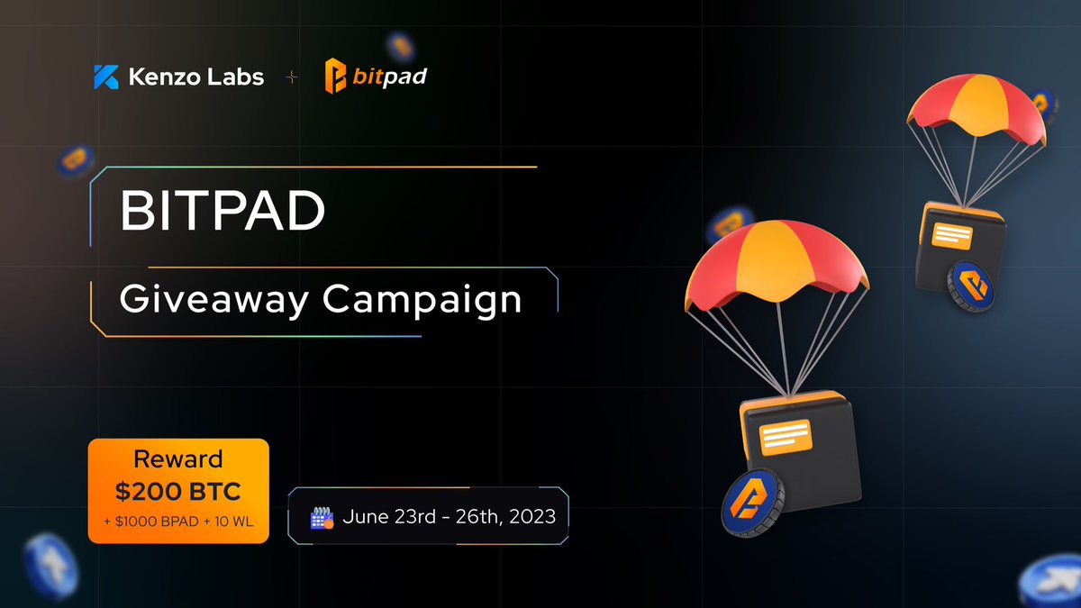 Kenzo_Labs's tweet photo. 🎉Join us for the next #Giveaway Campaign with @BitPad_BRC20 

🎁 Total Reward: $200 BTC + $1,000 BPAD + 10 WL

🔸Easy Task
1️⃣ Follow @BitPad_BRC20 
2️⃣ ❤️,RT &amp; Tag 3 friends
3️⃣ Finish Gleam Task 👉 https://t.co/whFoc4wqOs

⏰ June 26th, 2023

#BRC20 #BTC #Airdrop #BigAirdrop https://t.co/SHwa0pu45g
