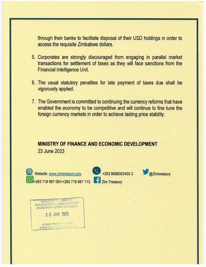 Press statement on Promotion of the use of the local currency in the economy- Payment of Taxes in Zimbabwe Dollars.