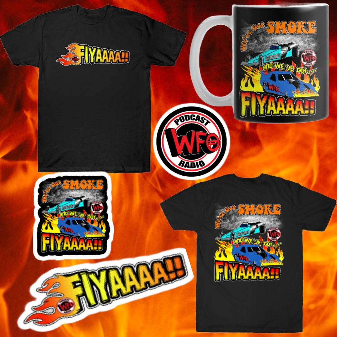 nhragal007's tweet photo. 🔥🔥 It's ALL ON SALE! Grab yourself some #FIYAA🔥 merch today! Everyone is asking about them, grab yours today! $16 T-shirts and more! Lots of cool swag!😎 @WFORadio #WFO #DragRacing #Jetcars #sale #swag #podcast Check it out! https://t.co/YzdB33e79X https://t.co/CCLiq7zF7H