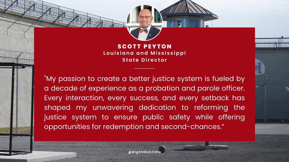 Scott Peyton is a catalyst for positive change as ROC Director for Louisiana and Mississippi.

He is leading the charge in educating policymakers and organizations on the importance of reentry for stronger, safer communities.  

#RightOnCrime @ScottEPeyton1 @tolmanbrett