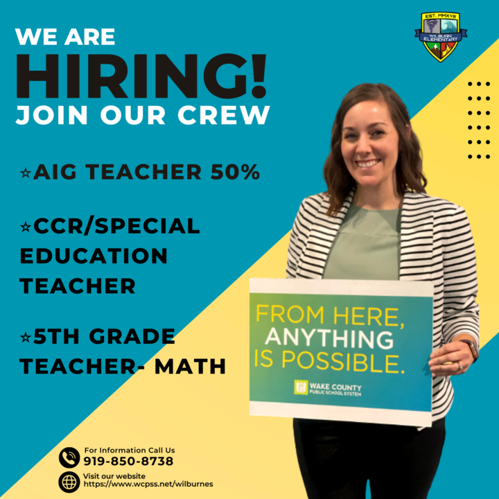 WilburnElem's tweet photo. 📢Wilburn Fans...spread the word! We are still looking for a few more Crew Members for the 23-24 school year!

📢@ECU_COE  @NCStateCED  @NCCUSOE we would love for your new teachers to join us!

📌Click Here to Apply: https://t.co/A5ILDHRSeK https://t.co/NUwvj3prQj