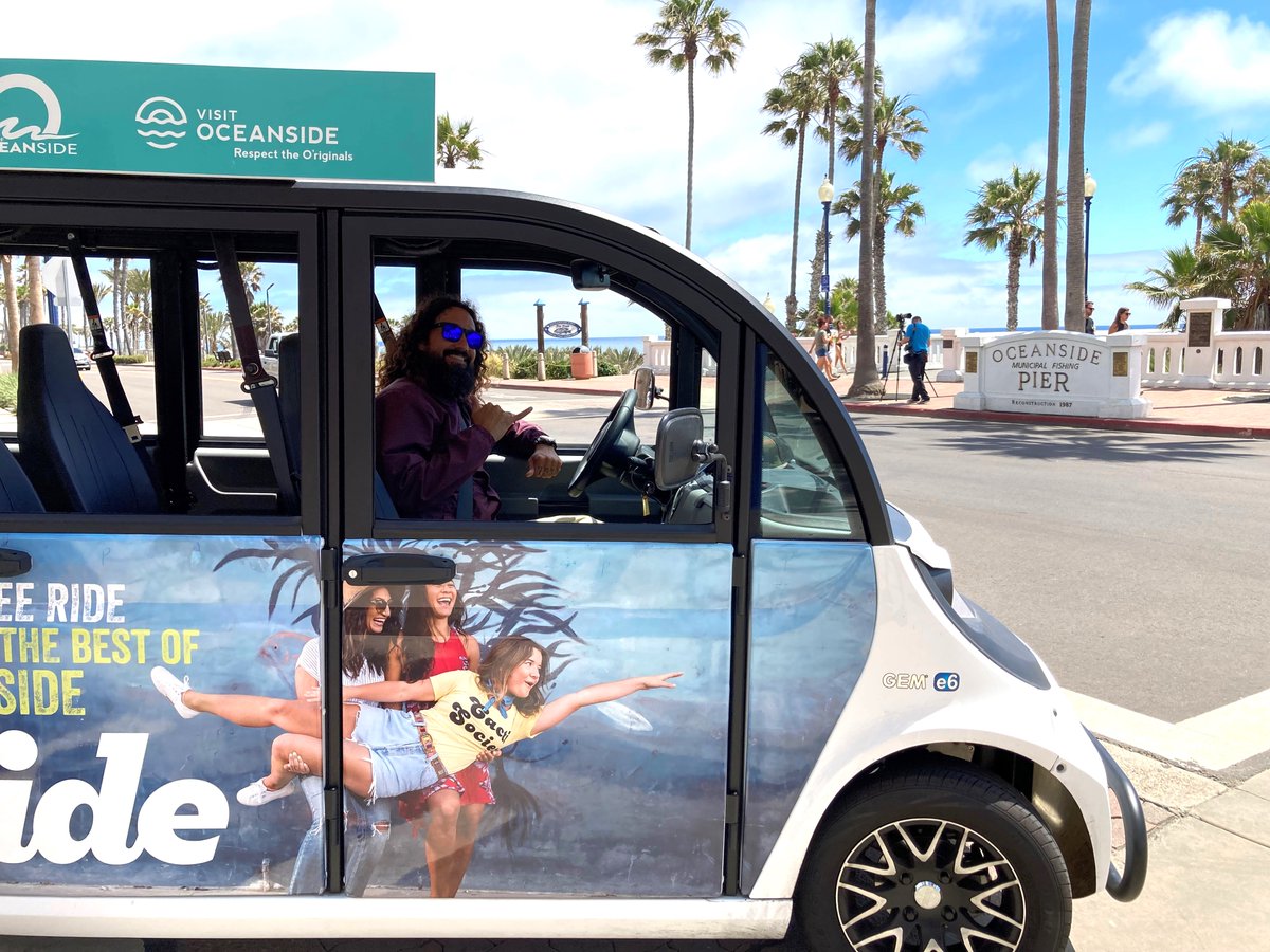 CityofOceanside's tweet photo. The gO'side electric shuttle officially returns to downtown Oceanside on Monday, July 3!  Download the "Ride Circuit" smartphone app to hail the ride.  All the details here: https://t.co/bKseOKkpVJ

#Oceanside #GOSIDE https://t.co/4hGYvl835s