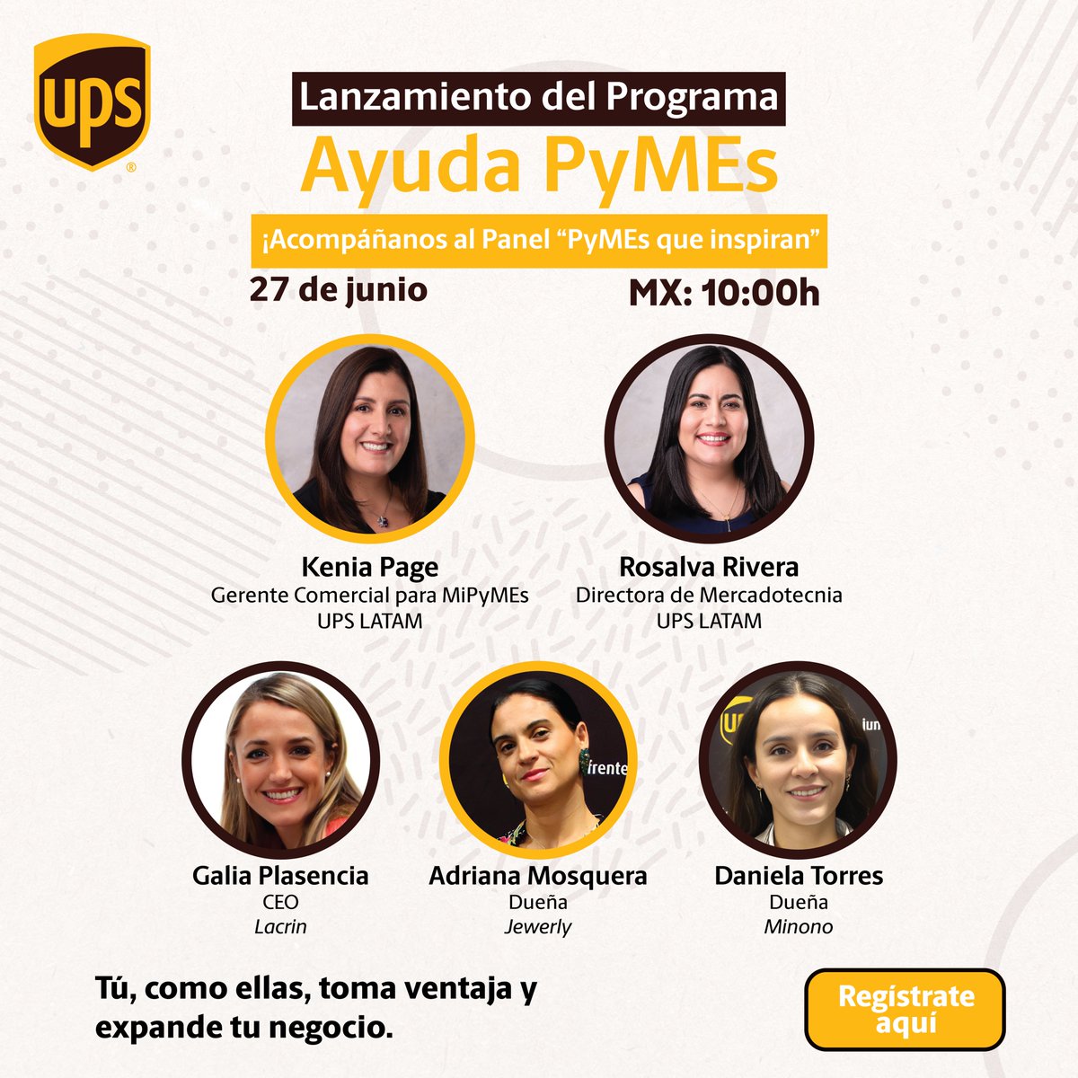 Únete al webinar para conocer el programa "Ayuda PyMEs" de <a href="/UPS/">UPS</a> Mx e inspírate con los casos de éxito de empresarias.  Inscríbete GRATIS👉 ups.zoom.us/webinar/regist…