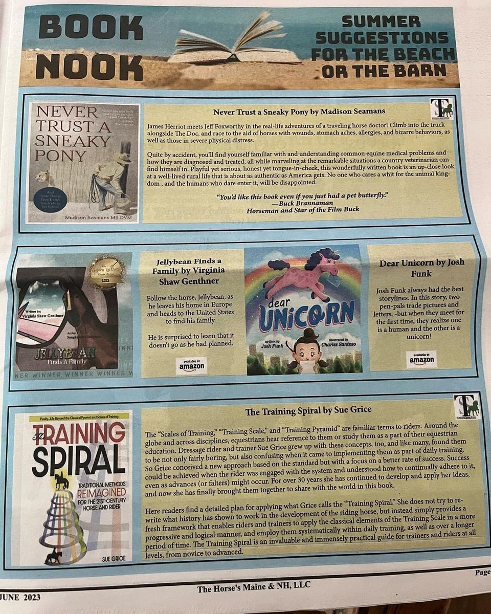 We are on the news....again!!!!

 So grateful to be featured in this months “Book Nook” in the Horse’s Maine & NH publication. Grab your summer reading! Books have been restocked @shermansbooks too! 🎉

#maineauthor #read #newspaper #booknook #kidsbookauthor #summerreading