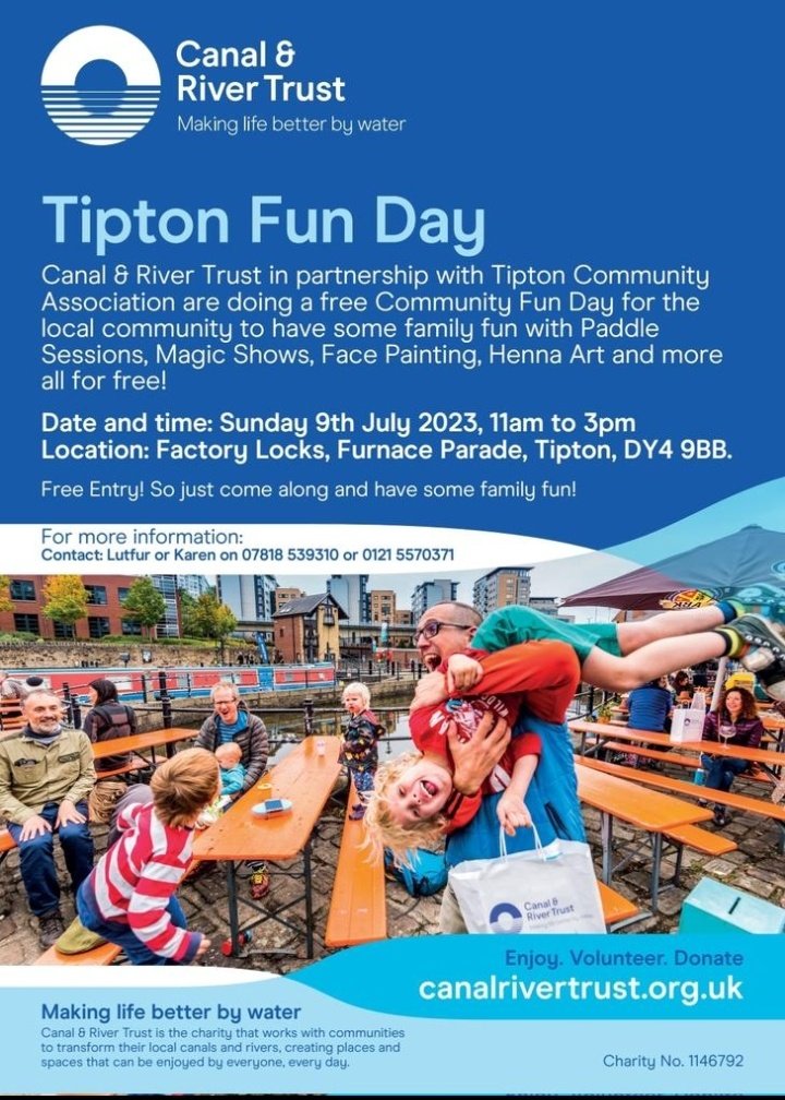 Ellie_WattonCRT's tweet photo. Join us for some #free #familyfun with paddle sessions, magic shows, face painting & lot's more at #Tipton fun day on Sunday 9th July!
@CRTWestMidlands
#MakingLifeBetterByWater
#CommunityRootsProject https://t.co/dRuErZVOFw