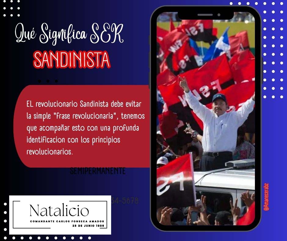 Amanecer 🇳🇮 (@amanecerabz) on Twitter photo EL revolucionario Sandinista debe evitar la simple "frase revolucionaria", tenemos que acompañar esto con una profunda identificación con los principios #Revolucionarios.
<a href="/FloryCantoX/">Flor y Canto 🇳🇮</a> EL revolucionario Sandinista debe evitar la simple "frase revolucionaria", tenemos que acompañar esto con una profunda identificación con los principios #Revolucionarios.
<a href="/FloryCantoX/">Flor y Canto 🇳🇮</a>