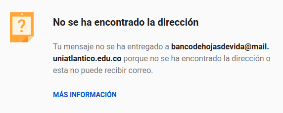 Alfr3___'s tweet photo. @udeatlantico La dirección de correo para reclamaciones del banco de hojas de vida no está funcionando. Por favor revisar para poder hacer las respectivas https://t.co/9j0HrDvfBw
