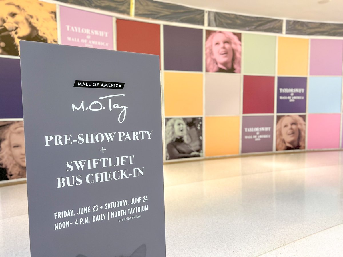 mallofamerica's tweet photo. Head to the North TAYtrium on Level 1, North for the M.O.Tay Pre-Concert Party + SWIFTLIFT bus check-in! Enjoy festivities, now - 4 p.m. ✨ #MinneapolisTSTheErasTour #MOTay https://t.co/KEzue0CFn0