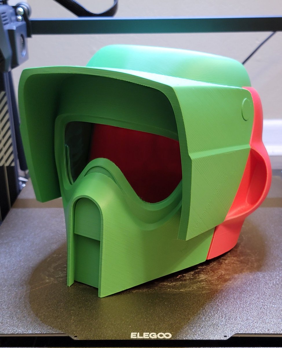 Latest print is the #ScoutTrooper and the file is from @Galactic_Armory. The face section does lift up. #BikerScout #Stormtrooper #StarWarsHelmet #StarWars #EzraBridger #StarWarsCosplay #Cosplay #3dPrint #PropMaking #Elegoo #Neptune3Max #PLAfilament