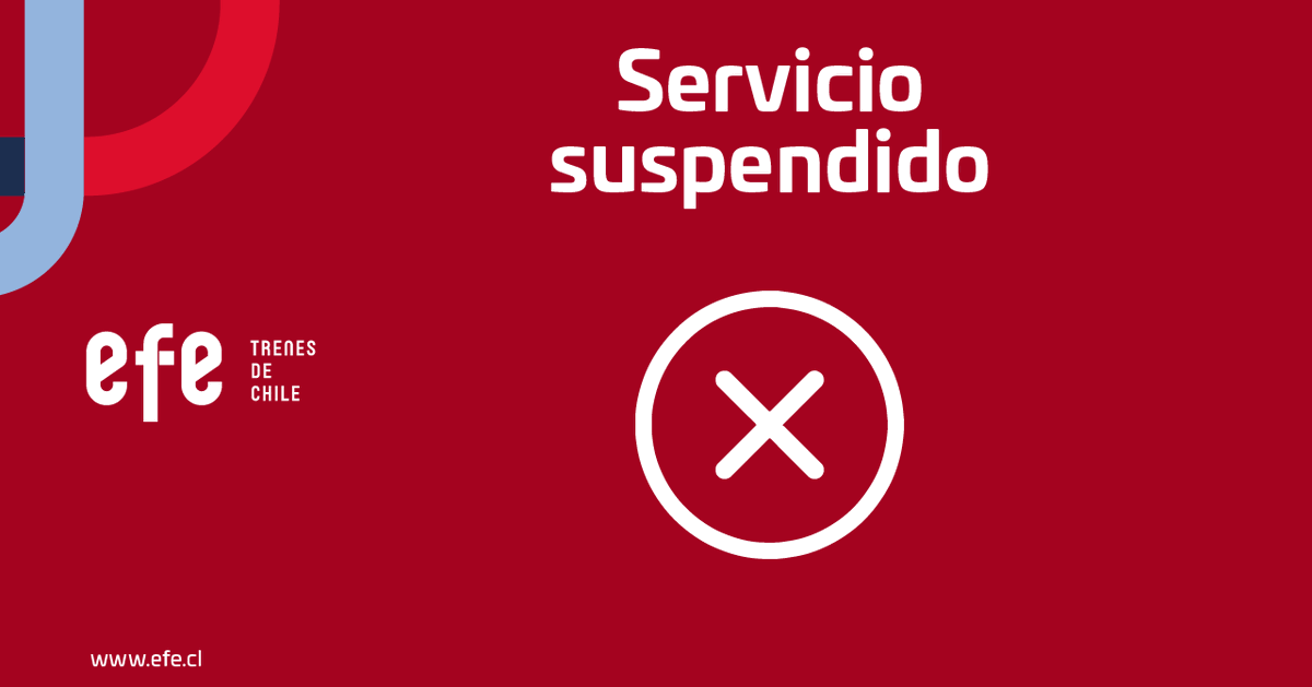 EFE_Rancagua's tweet photo. [🔴 14:38 hr ]Informamos a nuestros pasajeros que debido a las condiciones climáticas, EFE Central ha suspendido preventivamente la operación de los servicios a Rancagua, Chillán y Talca-Constitución. https://t.co/kJwasbaZqU