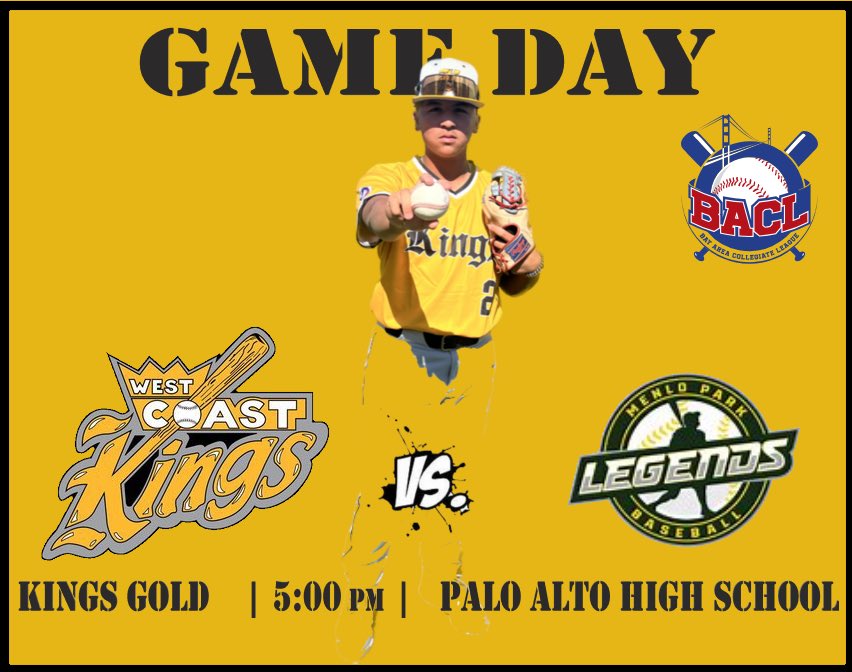 ⚾️🚨 GAME DAY 🚨⚾️
#KingsGold are back in action tonight 🆚 @MPLegends  at Palo Alto High School in this @BACLBaseball matchup #KingInTheNorth #WeAreKings 👑