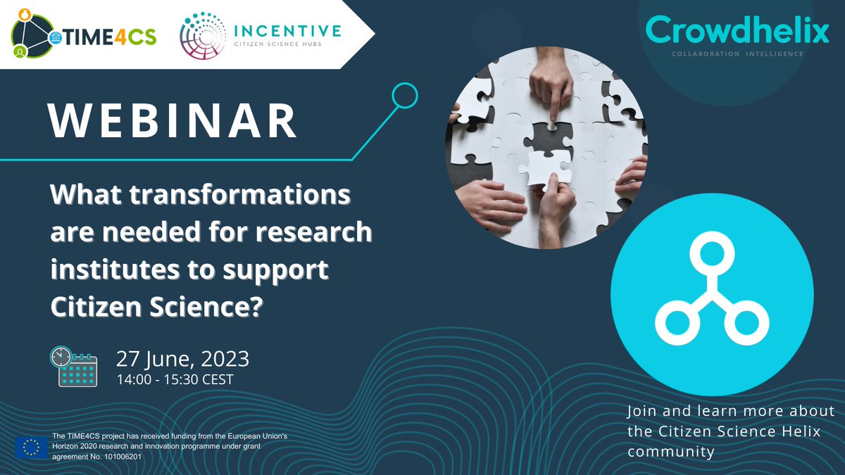 Crowdhelix's tweet photo. Tomorrow’s #webinar! ⬇️

Hosted by @TIME4CS &amp; @incentive_eu 👉 “What transformations are needed for research institutes to support Citizen Science?”

Join &amp; learn about our #CitizenScience Helix community!

🗓 27th June
🕑 14:00 - 15:30 CEST

Register 👉  https://t.co/L09EscNOGl https://t.co/yK7HFp4GFr