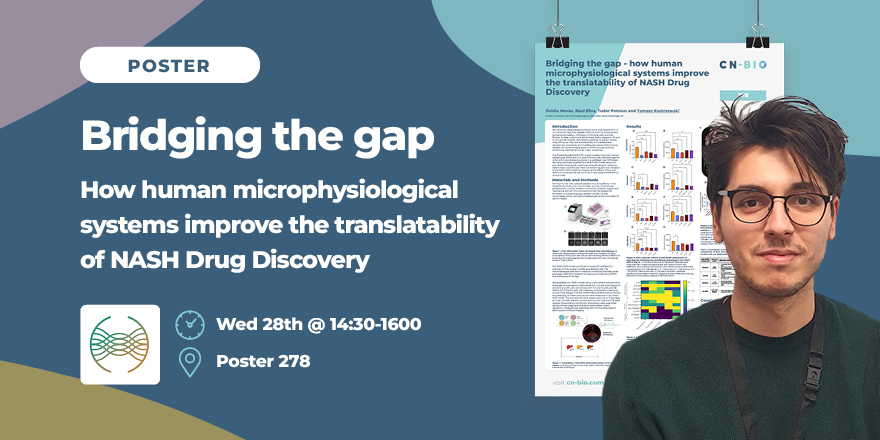 📢 Don't miss it! 

'Bridging the gap – how human #microphysiologicalsystems improve the translatability of #NASH #DrugDiscovery.'

👨‍🔬 Join Raul on Wednesday's poster session between 14:30-16:00. 

📍 Poster: 30 
📍 Abstract ID: 278

bit.ly/3Jru9VF

#MPSWorldSummit2023