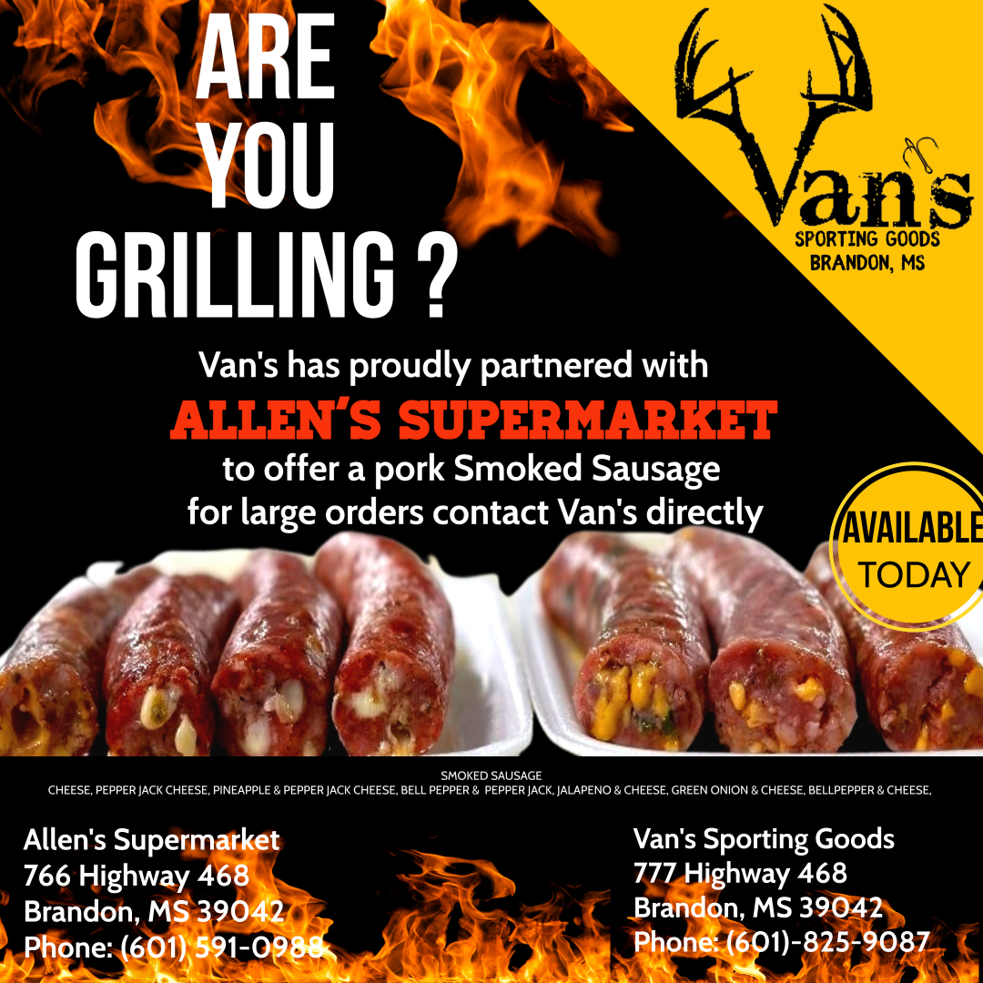 Van's has partnered with Allen's Supermarket to bring you the much loved smoked sausage in a pork version.  Stop by today to load your freezer up!

facebook.com/allenssupermar…

#allenssupermarket #sausage #vansoutdoors #shoplocal