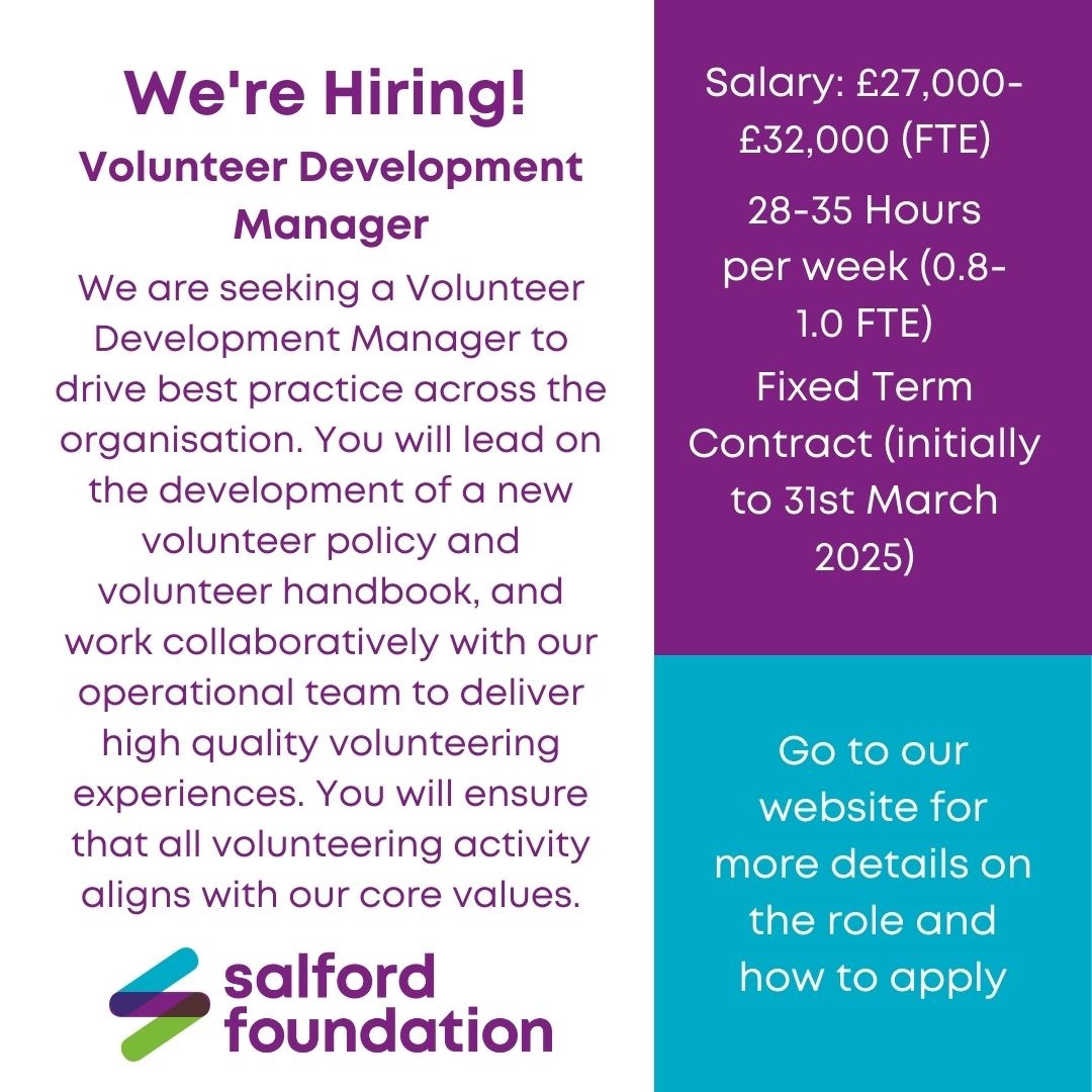 We're hiring a Volunteer Development Manager!

Visit lght.ly/i4e4ll for more information on how to apply

#Recruitment #CharityJob #CharityRecruitment