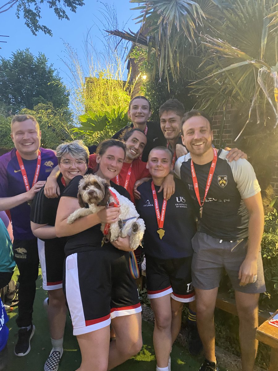 TryTagBrighton's tweet photo. RUPAUL'S TAG RACE - snapped up the 2nd division plate medals with a fine performance in the final! Can't wait to see this team develop even further across the summer season - they get a bonus point for having the cutest doggo mascot! 🎉🎖️ https://t.co/zZUOzieipc