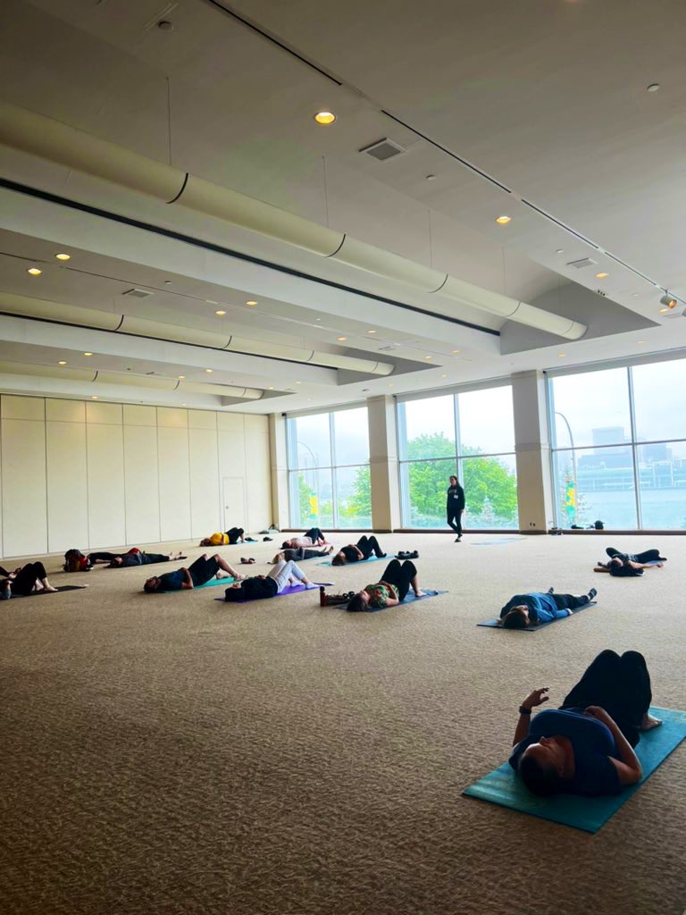 Ommmmm. 🧘🏼

Erin Porter, yoga and Pilates
instructor, leads the relaxing and empowering yoga class. 

It will be followed by a guided meditation. #SCCRetreat2023