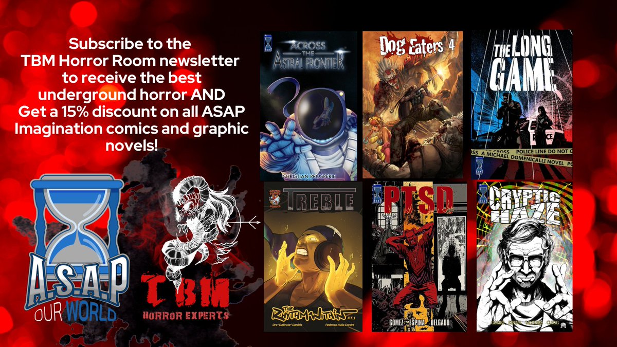 tbmhorror's tweet photo. Subscribe and get 15% off on all ASAP Imagination’s comics and graphic novels!
https://t.co/j5eb17ocEW
@asapimagination offers high-quality, super cool graphic novels and comics horror fans will love!
Join the crew.
Keep it horror.
#horrorcommunity
#tbmhorror
#HorrorPromotion https://t.co/5s2OspKo9W