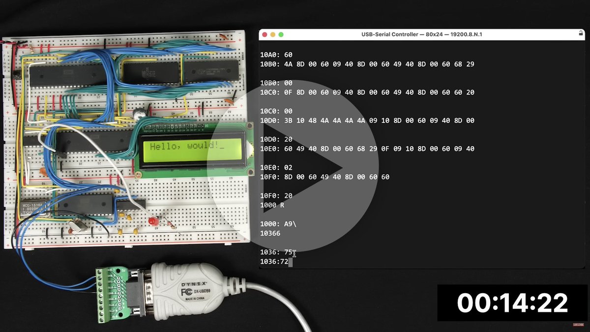 8bitnews1's tweet photo. I wonder what comes next. Serial connection, WozMon on the BE6502 โฆ what will be next for @beneater and his breadboard machine?
https://t.co/dG4x1VV9Yj
#8bitnews #retrocomputing #retrogaming #8bit #mos6502 #be6502 #beneater #applei #wozmon https://t.co/9rutUDIKR6