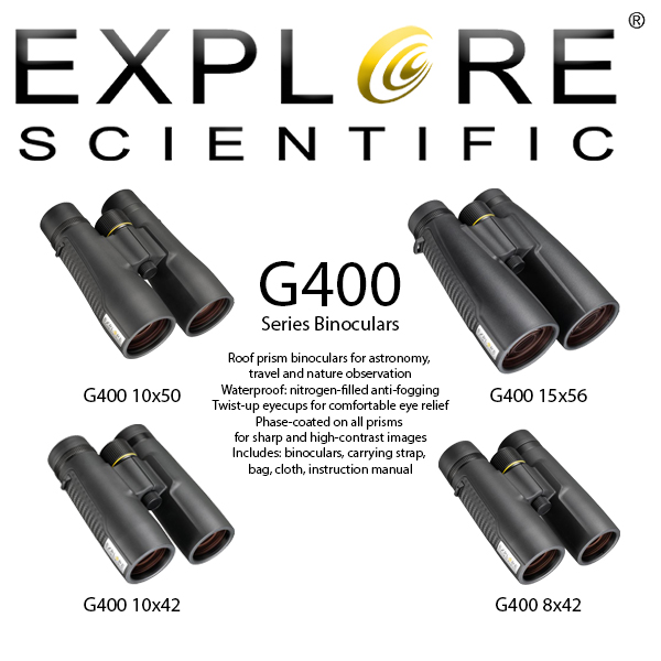TelescopeHouse's tweet photo. Telescope House Present the Explore Scientific G400 Series Binoculars. Check out the excellent review of the G400 15x56s on the BBC Sky at Night Magazine Website.https://t.co/17ZVHaWzxt https://t.co/i5pr6PREBC