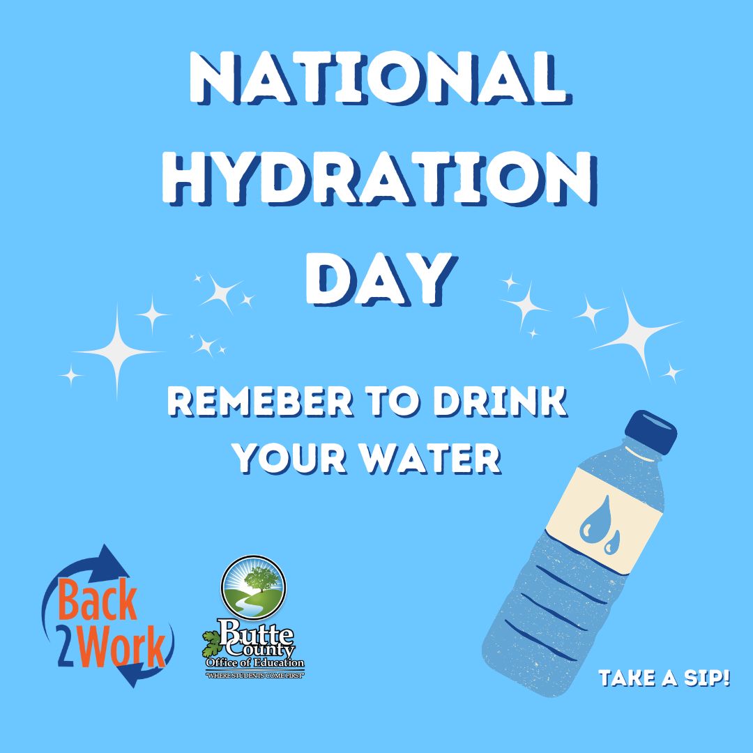 Today is National Hydration Day. Hydration plays a crucial role in maintaining well-being, ensuring optimal performance, and preventing potential health risks. #NationalHydrationDay #TakeASip #DrinkYourWater #BCOEB2W #ButteCOE #ProudToBeBCOE @BCOEStory @CaltransHQ @CACorrections