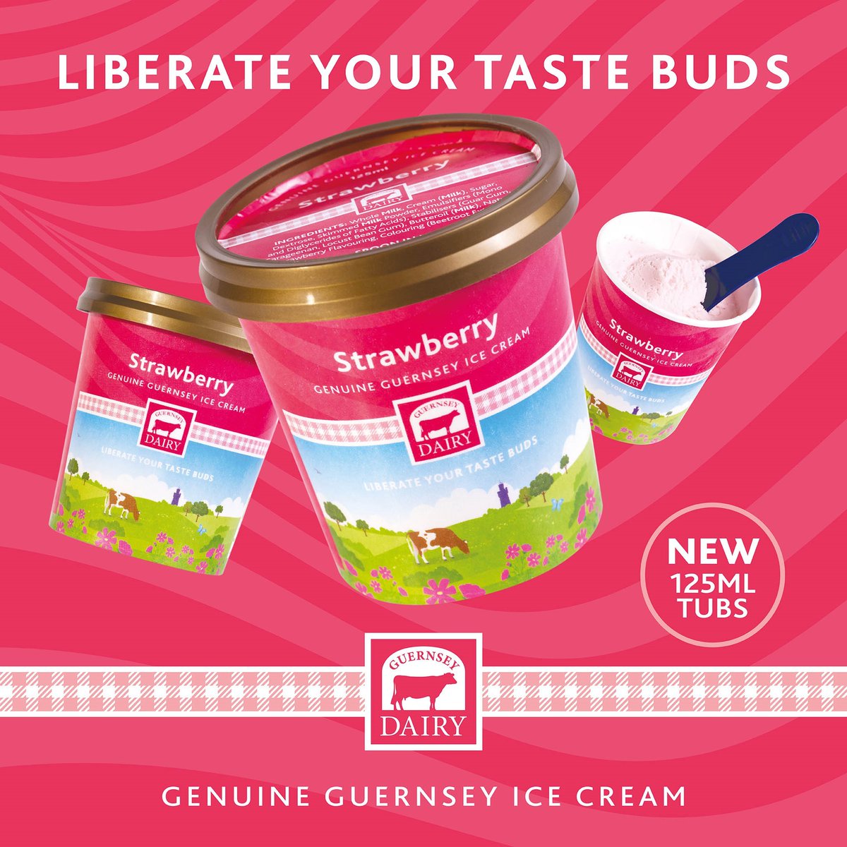 guernsey_dairy's tweet photo. Our new 1-litre Family Favourite ice cream tubs depict iconic local landmarks.  Which landmark do you think is on our Strawberry tub? 

#LiberateYourTasteBuds #LoveDairy #Guernseys #GuernseyCows #DairyIceCream https://t.co/7WHgex82ZN