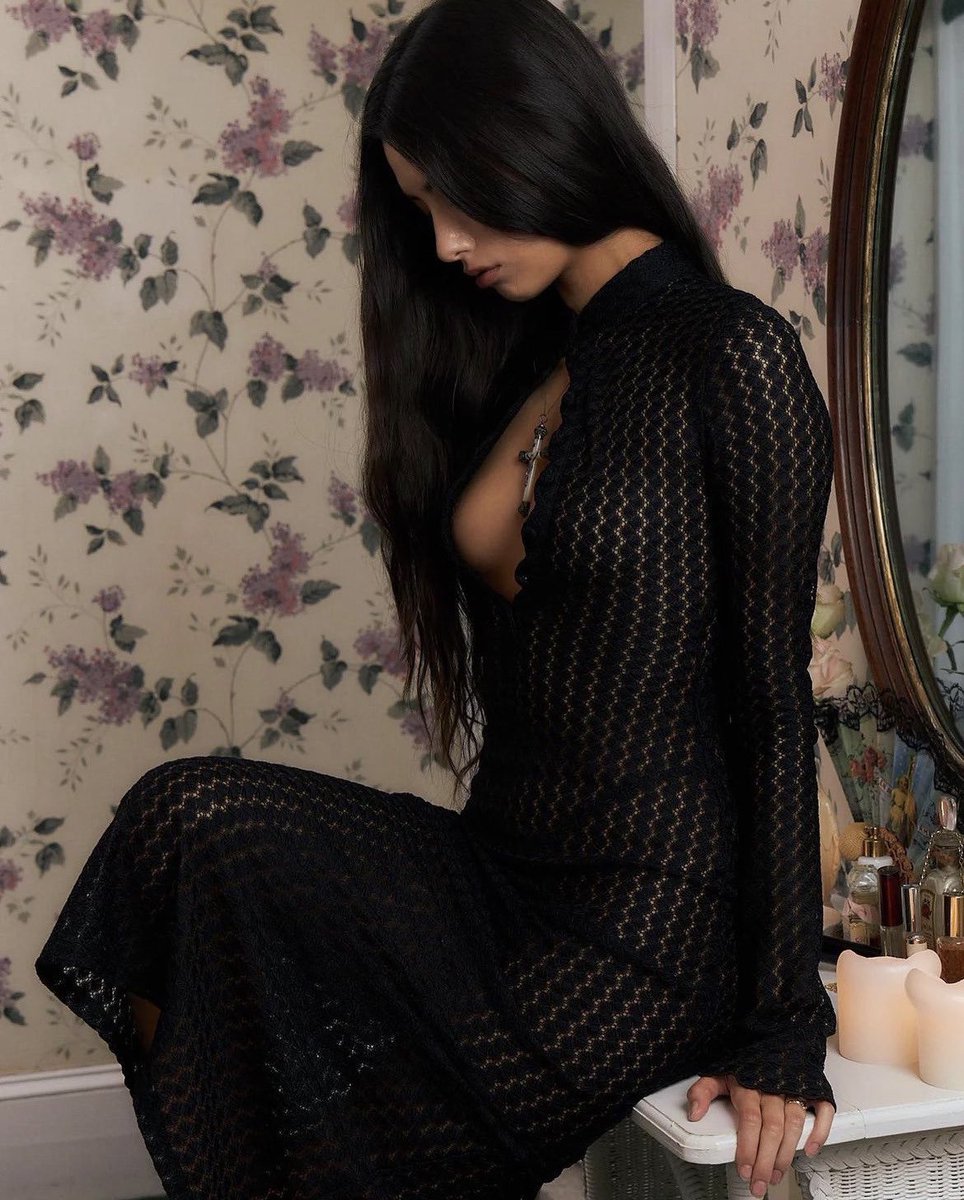 mirror palais crochet long sleeve dress