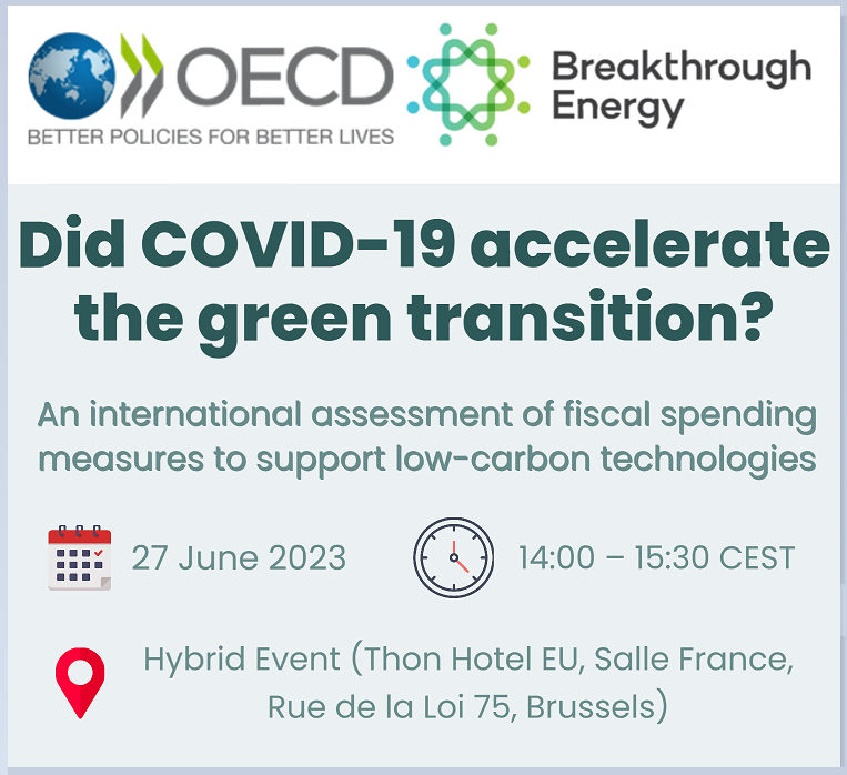 Did #COVID19 accelerate the #GreenTransition❓

Join us online w/ <a href="/Breakthrough/">Breakthrough Energy</a> Energy for a discussion &amp; the presentation of our international assessment of fiscal spending measures to support #lowcarbon technologies.

🗓️ Tues. 27 June
📋 Registration: bit.ly/3qRWDRG