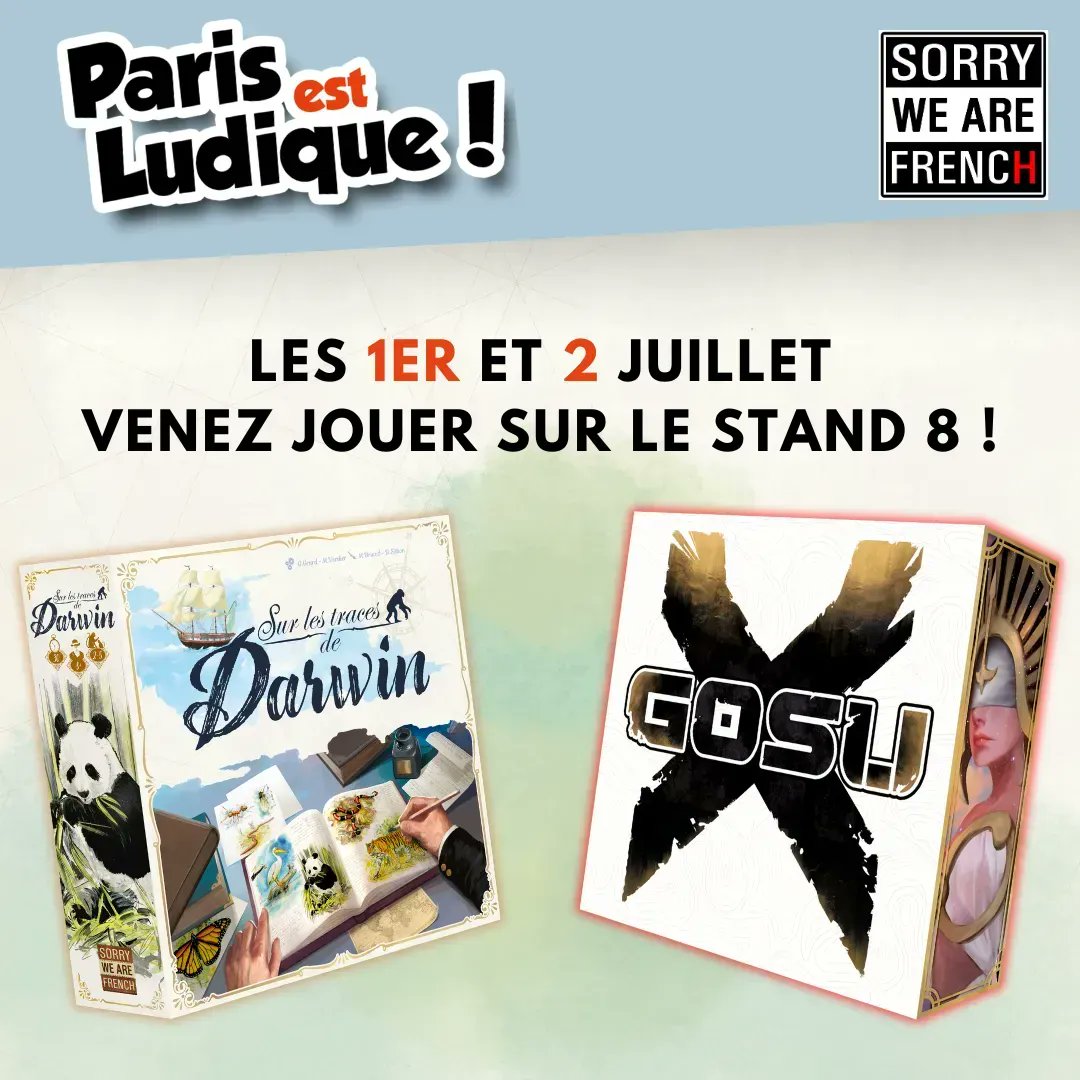 srywearefr's tweet photo. 🎲 C’est bientôt l’heure de Paris est Ludique !
Venez nous retrouver et jouer avec notre équipe sur le stand 8 les 1ᵉʳ et 2 juillet !
- Avec des dédicaces des auteurs de Sur les Traces de Darwin @grard_gregory @stfrantic 
- Et plein d'autres choses 😉 

@ParisestLudique https://t.co/FajgpWgNu0