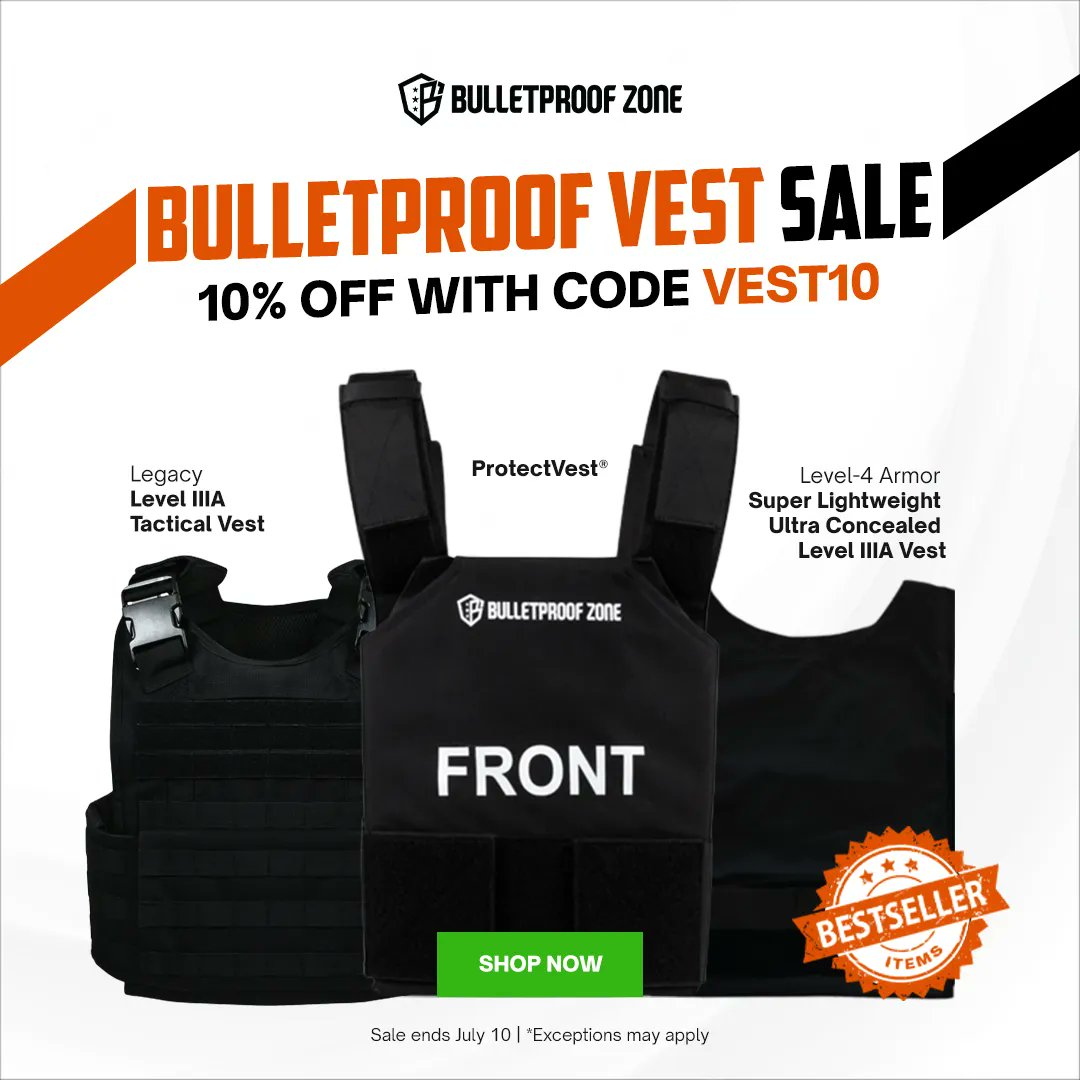 BulletproofZone's tweet photo. π¨ Sale Alert! Get up to 10% OFF Bulletproof Vests NOW!
For a limited time, get 10% OFF on our Bulletproof Vests collection! Just use the code VEST10 at checkout to unlock this amazing deal!
https://t.co/vuTmrihp2S
#bulletproofvest #bodyarmor #bulletproofzone #protection https://t.co/50AB1l9EAb