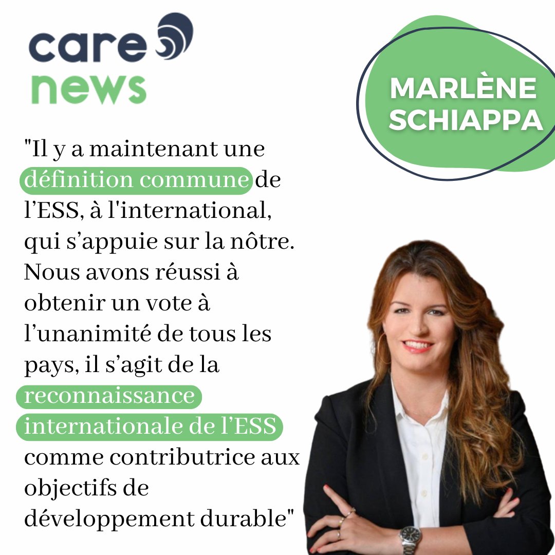 🌍 Il y a maintenant une définition commune de l'ESS, à l'international, qui s'appuie sur la nôtre. Bravo à <a href="/MarleneSchiappa/">🇫🇷 MarleneSchiappa</a> pour avoir obtenu cette reconnaissance internationale de l'ESS ⤵️
carenews.com/carenews-pro/n…