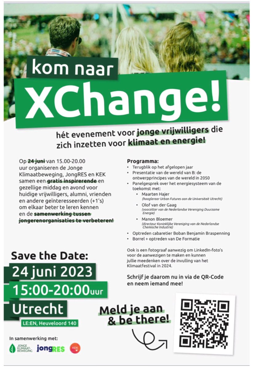 Morgenmiddag ga ik met veel plezier naar dit evenement XChange! in Utrecht | organisatie <a href="/JKBonline/">Jonge Klimaatbeweging</a> <a href="/kekoepel/">KEK</a> <a href="/JongRESnl/">Jong RES Nederland</a>