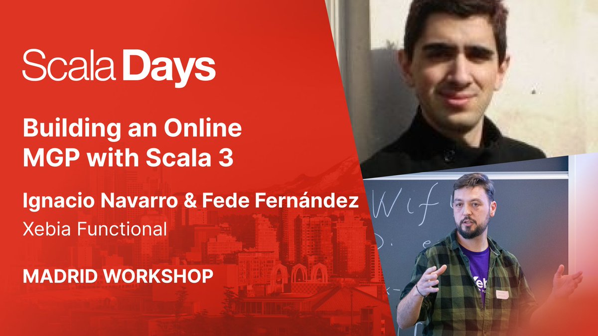 Join <a href="/inavarromartin/">Ignacio Navarro</a> &amp; <a href="/fede_fdz/">Fede Fernández</a> in Madrid for this intermediate course to explore the modeling &amp; development of a streaming application using Scala 3 &amp; technologies like fs2, Kafka, &amp; ScalaJS.

Learn more: scaladays.org/workshops/how-…

#ScalaDays #Scala #Videogame @XebiaFunctional