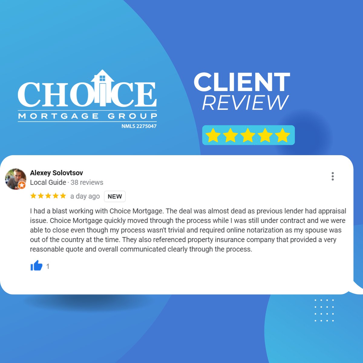 CHOICEMORTGAGE's tweet photo. ⭐Another Awesome Client Review
👍Great work by the entire TEAM
👏Thank You Alexey
#AnotherHappyHome #choicemortgagegroup #mortgagemarketing #bocaratonrealestate #tennesseerealestate #connecticutrealestate #floridarealestate #loansinparadise #googlereview #zillowreview https://t.co/wJMIZR9L58