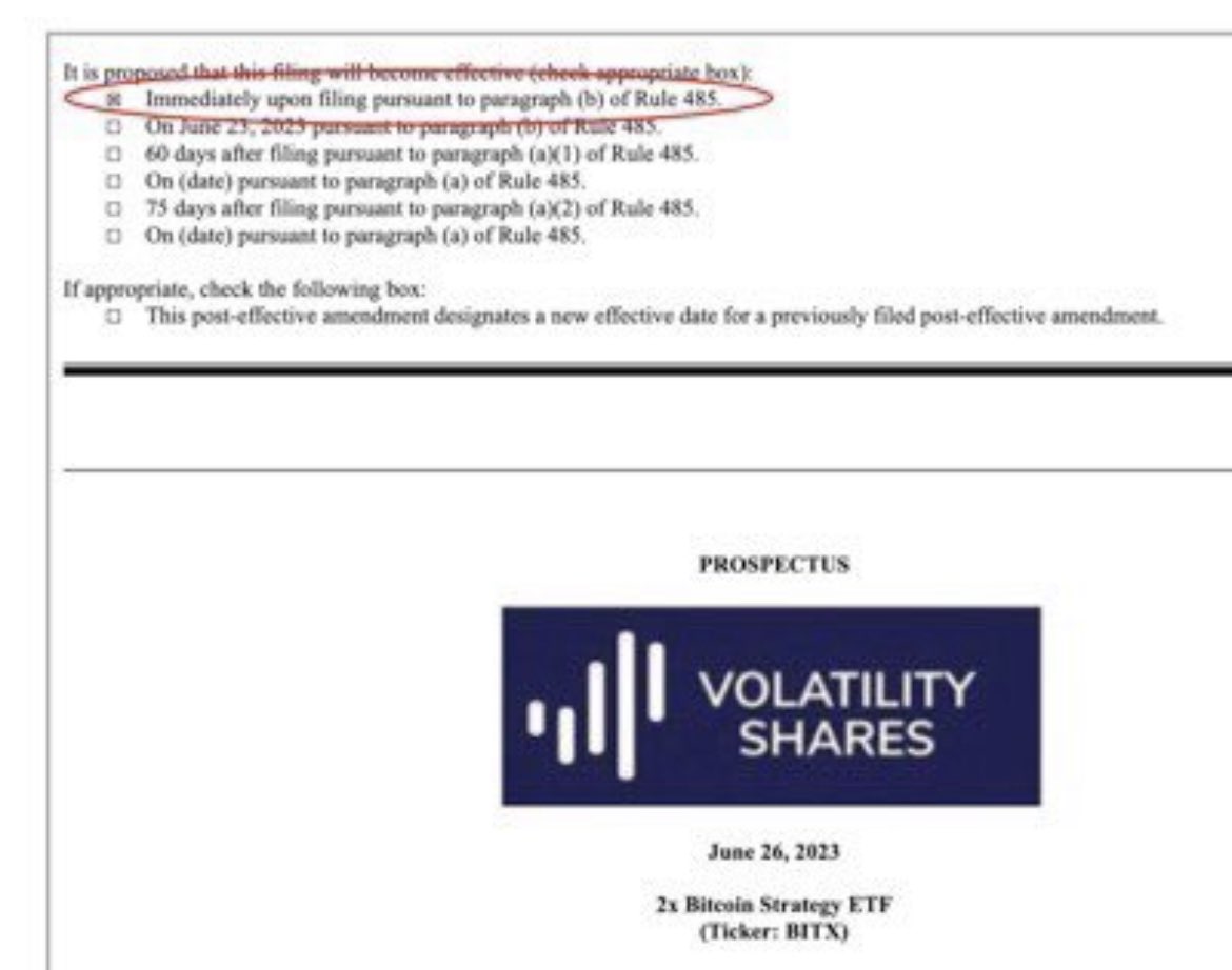 The 2x bitcoin ETF $BITX has become effective, scheduled to launch Tuesday. I was doubtful it would happen but looks like it’s official. Could this be early sign of SEC lightening up? After $BITO launch I believe they made earlier 2x filers withdraw