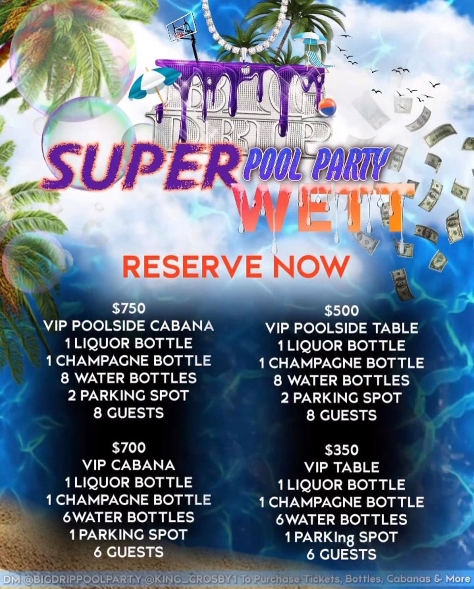 Shaevents_'s tweet photo. DM for table and cabana info!
https://t.co/Eelm3Fta7G
Pool address will be released the day of.
Parking onsite is $50 & is limited. Shuttle parking is free.
Follow @shaevents_ and @bigdrippoolparty for updates!
#Shaevents #PoolParty #ATLparty #ATLevent #ATLpoolparty https://t.co/1GpzSrIMdu