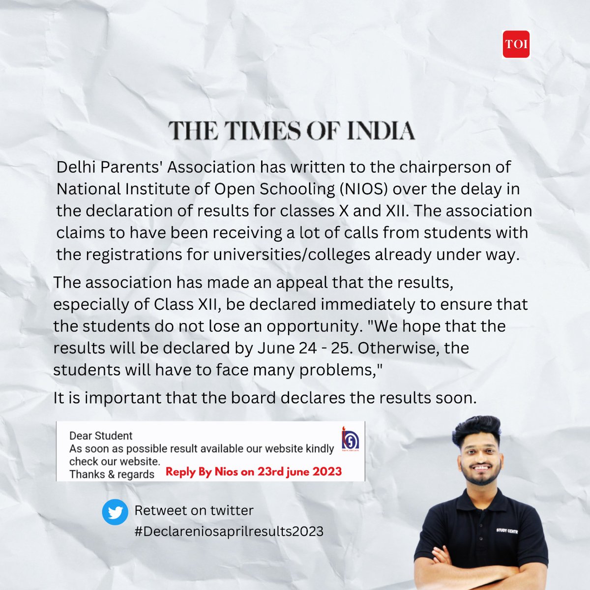 Manishverma9599's tweet photo. #Declareniosaprilresults2023 @niostweet1 @EduMinOfIndia @ProfSarojSharma https://t.co/W7W4YE0WA0