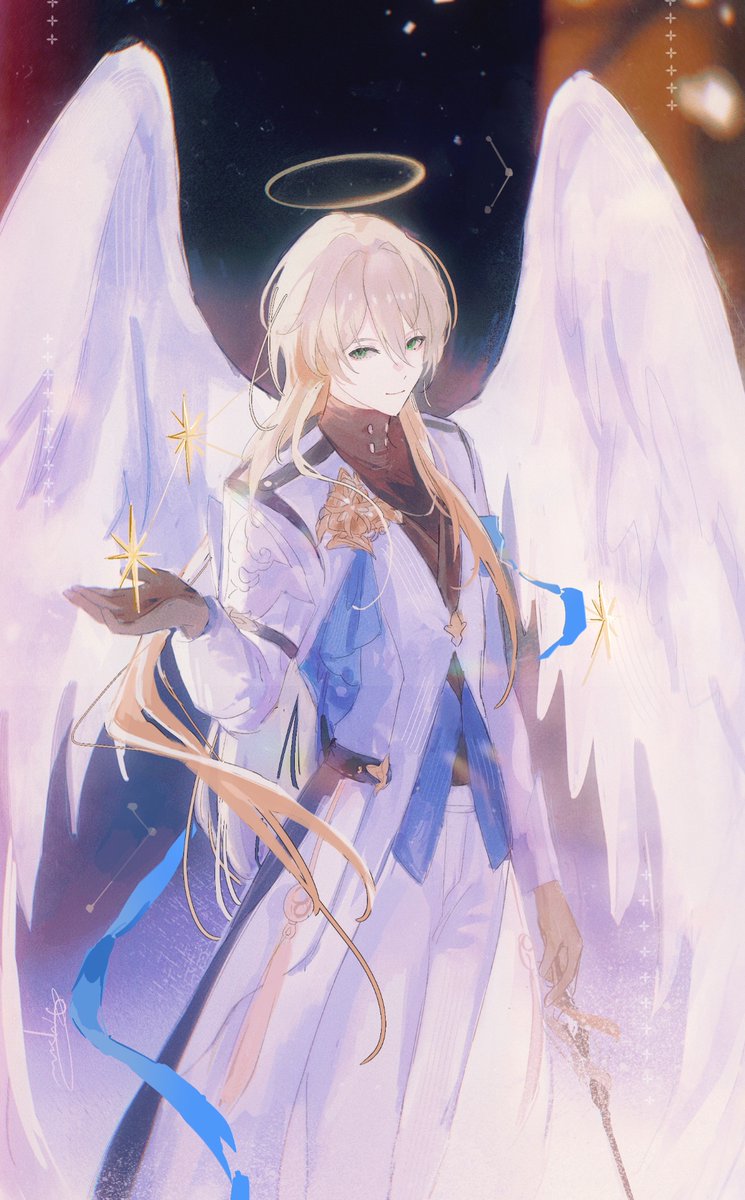 wings 1boy male focus halo long hair solo blonde hair  illustration images