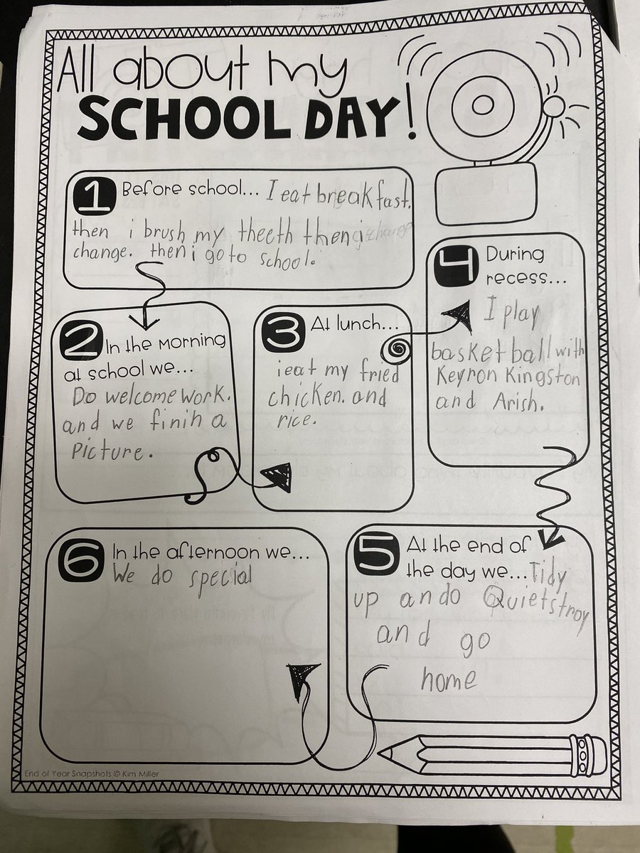 Writing about what our days look like in room 111 this morning in our memory books. 😊