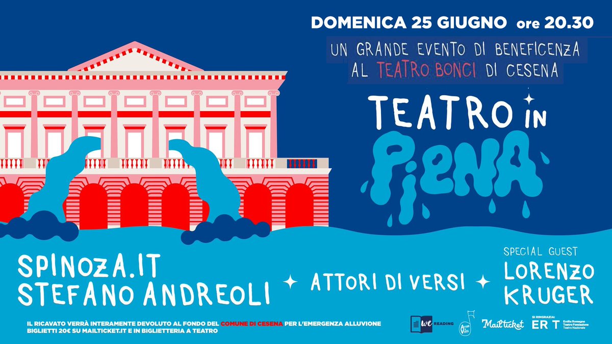 Gente di Romagna! DOMENICA 25 GIUGNO Spinoza sarà al teatro Bonci di Cesena per "Teatro in piena", serata-evento il cui incasso sarà destinato al fondo per l'emergenza alluvione. Burdél, accorrete numerosi!

Per info: facebook.com/events/3565937…