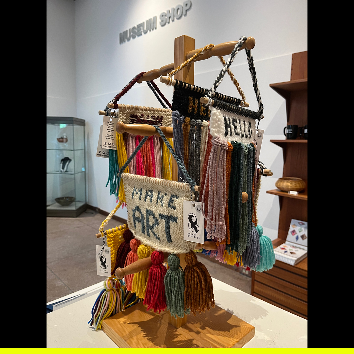 🛍Stop by the #museumshop this weekend and pick up a one-of-a-kind hand-knit wall hanging by Fringe and Stitches, a one-woman team from Binghamton.