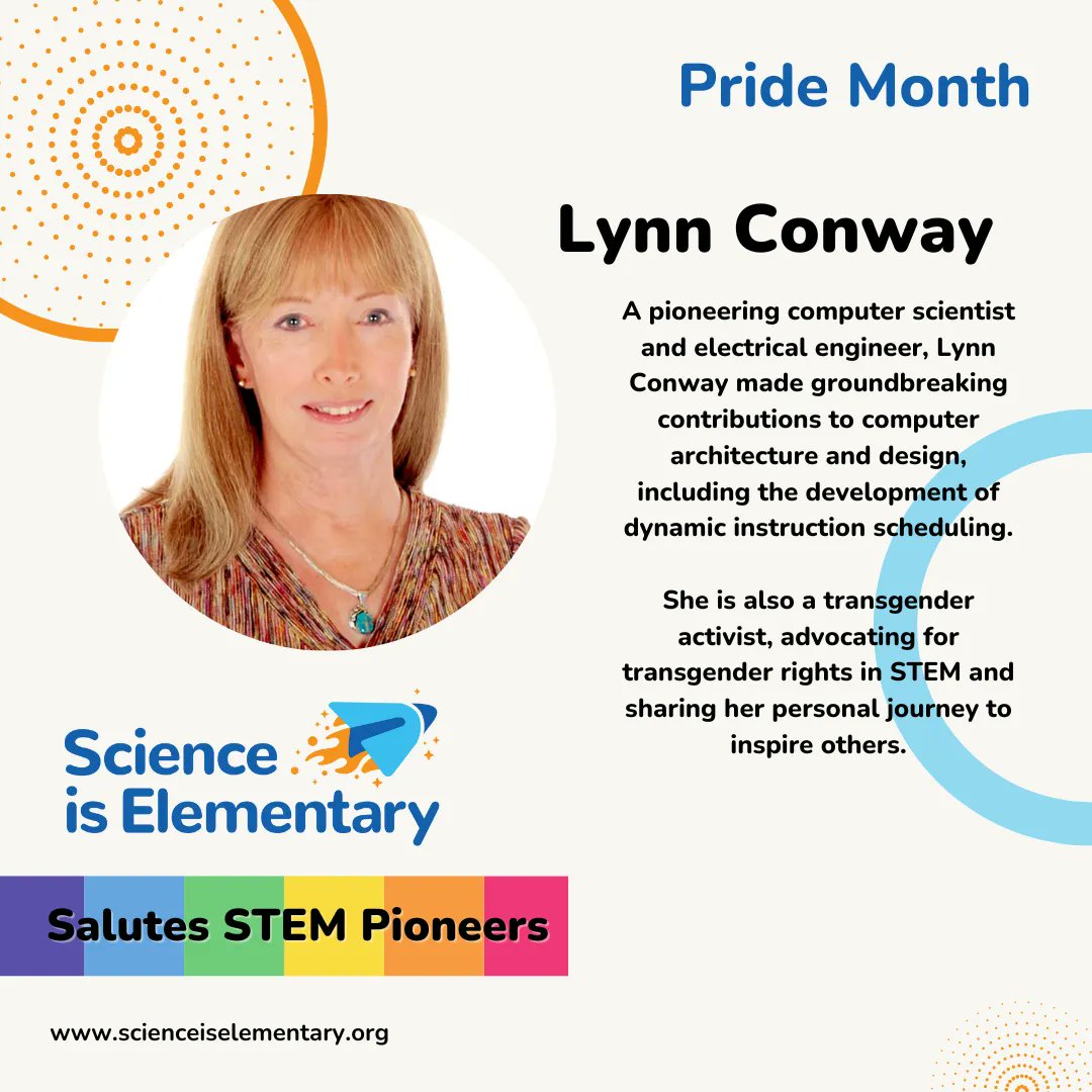 SiE_science's tweet photo. 🎉🌈 Happy #PrideMonth! We're celebrating #LGBTQ+ pioneers who've made groundbreaking contributions to #STEM fields. Lynn Conway's innovations in VLSI (Very-Large-Scale Integration) technology revolutionized microchip design. #LynnConway #PrideInSTEM #ScienceIsElementary  🏳️‍🌈 https://t.co/HuNhsVPONw