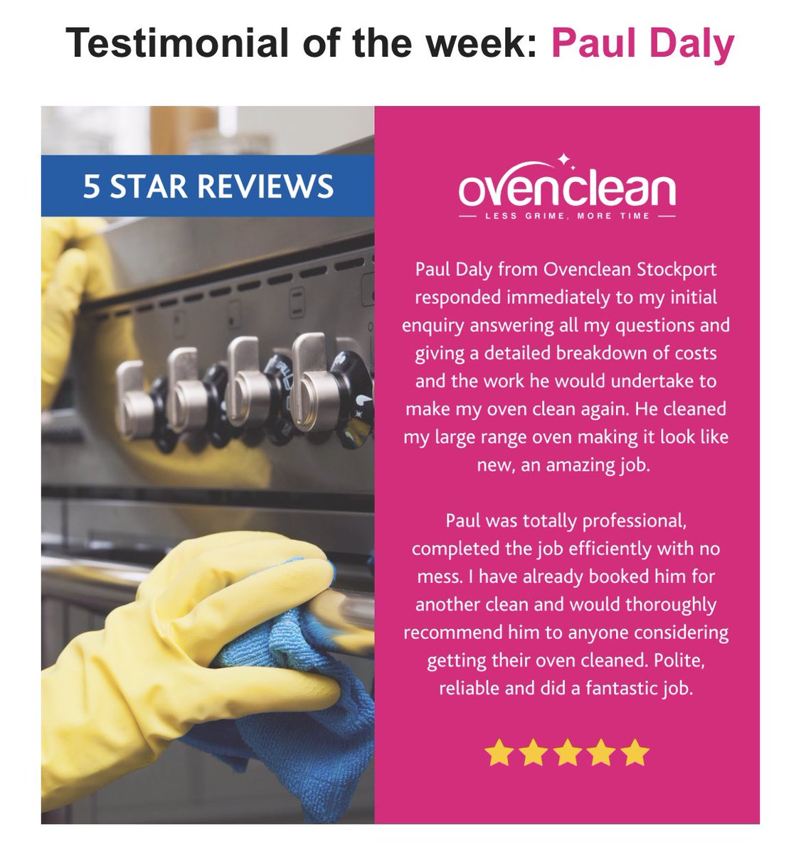 Pleased to have received ‘Testimonial of the week’ in the Ovenclean Head Office weekly newsletter 😀✨👌😃 #ovencleanstockport #stockport #stockportbusiness #promotestockport #ovencleaner