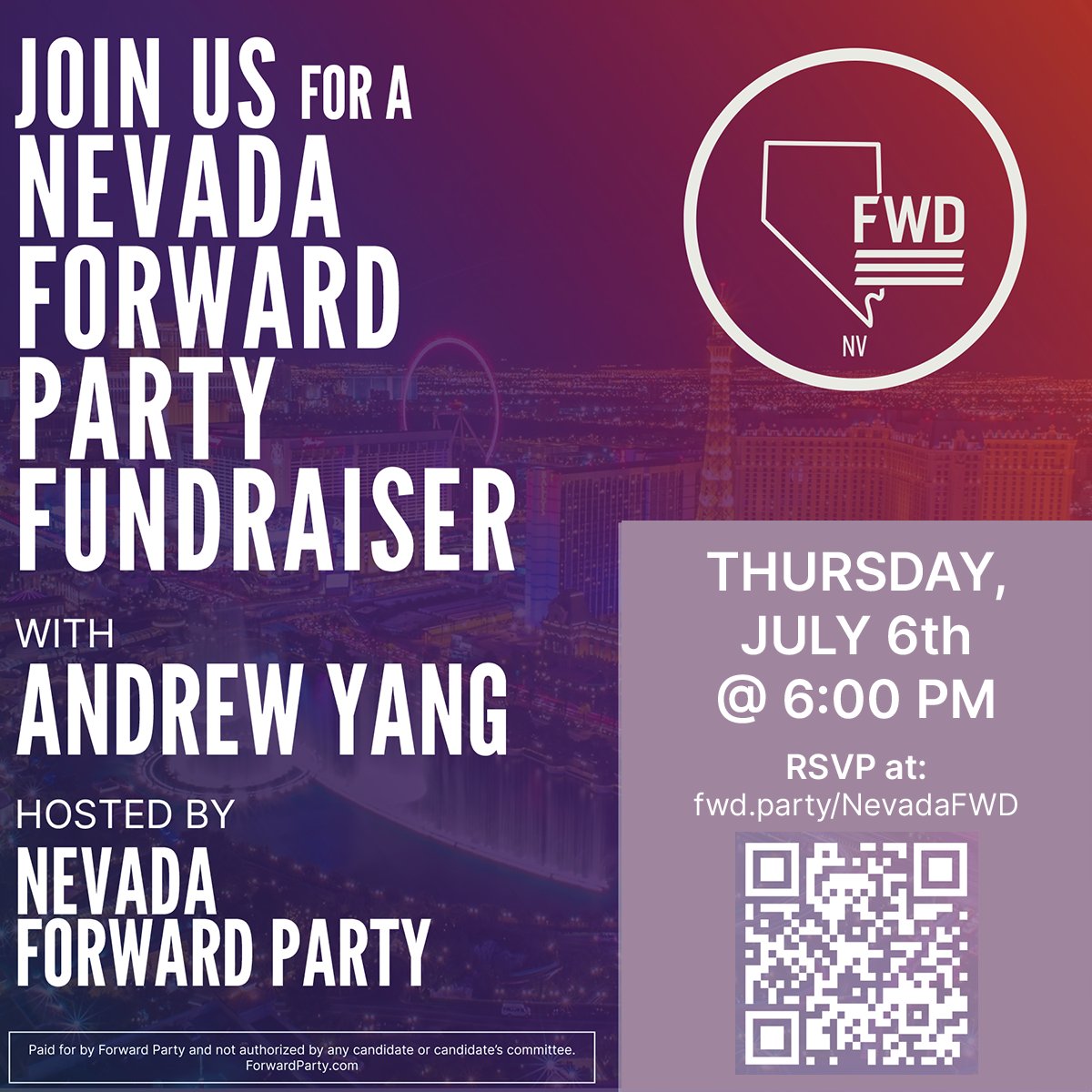 Join us for a virtual fundraiser with @AndrewYang and @FWD_NV. Special Guest Prof. @SondraCosgrove will give updates on Nevada, including #YesOn3 #rankedchoicevoting 

Date 📅:July 6th at 6p PT
RSVP: home.forwardparty.com/cesarmarquez/f…
