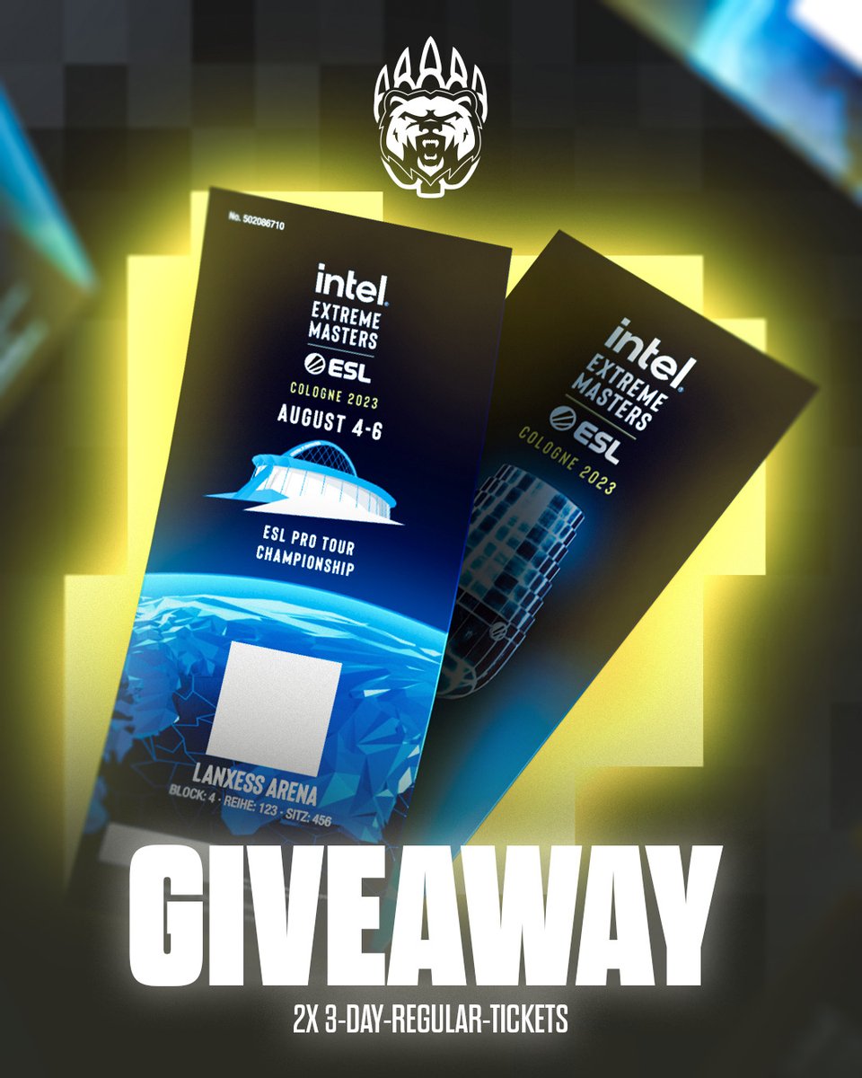 Roaring Bears e.V. (@roaring_bears) on Twitter photo AB IN DIE AUSVERKAUFTE <a href="/CounterStrike/">CS2</a> KATHEDRALE!
Dank der Unterstützung der <a href="/ESLGermany/">ESL Germany</a> sind wir in der Lage 2x3-day-regular Tickets für die <a href="/IEM/">Intel® Extreme Masters</a> Cologne an EUCH zu verlosen!
To Do:
✅Follow <a href="/Roaring_Bears/">Roaring Bears e.V.</a>
🔁RT
💛Like
⏰30.6. 18.oo
#GEMEINSAM #IEMCologne #IEM AB IN DIE AUSVERKAUFTE <a href="/CounterStrike/">CS2</a> KATHEDRALE!
Dank der Unterstützung der <a href="/ESLGermany/">ESL Germany</a> sind wir in der Lage 2x3-day-regular Tickets für die <a href="/IEM/">Intel® Extreme Masters</a> Cologne an EUCH zu verlosen!
To Do:
✅Follow <a href="/Roaring_Bears/">Roaring Bears e.V.</a>
🔁RT
💛Like
⏰30.6. 18.oo
#GEMEINSAM #IEMCologne #IEM