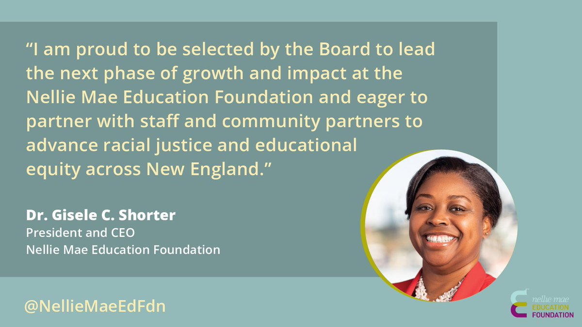 Dr. Shorter’s track record in partnering with students, educators, and families gives us confidence that she is committed to continuing Nellie Mae’s work in advancing racial equity in education. Join us in welcoming her! #racialequity #publiceducation #k12 zurl.co/FF6T