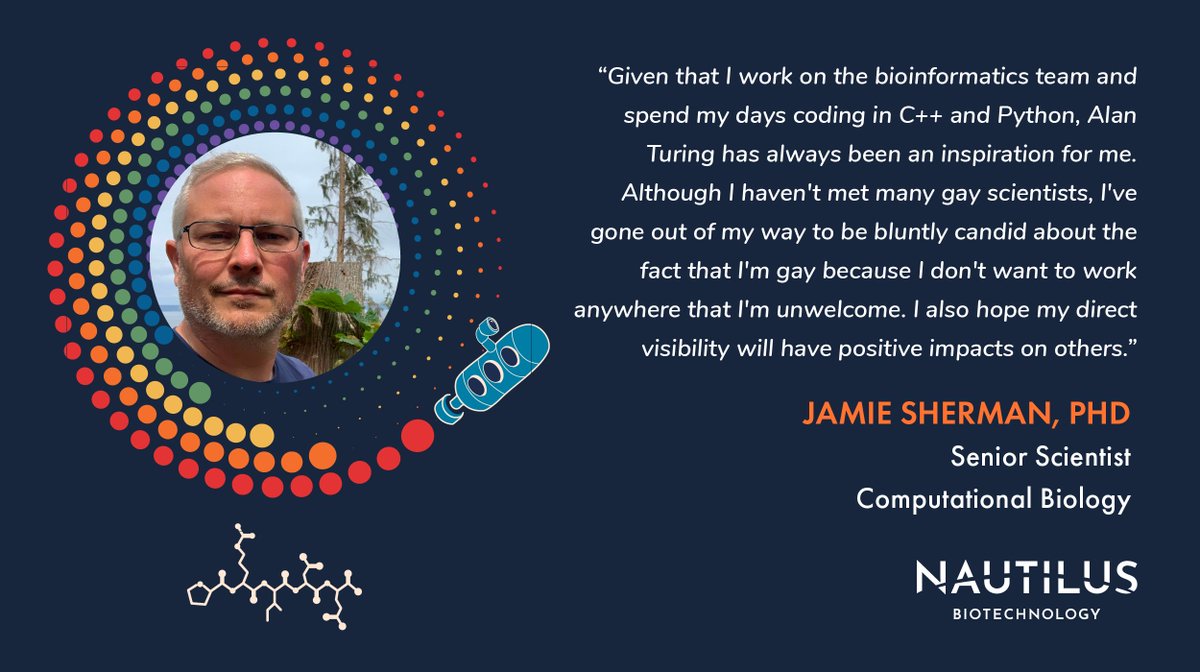 #HappyPride! Throughout the month, we’re highlighting some of the amazing #LGBTQ+ folks working at Nautilus and celebrating their contributions to the team. 

This week, we’re featuring Nautilus Senior Scientist, Jamie Sherman, PhD. 

#OutInSTEM #LGBTInSTEM #Biotech