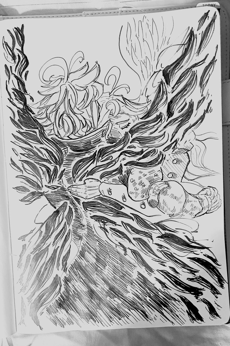 Yggmugen's tweet photo. ？trying to do some transitional ink and pen… the sun will melt the wings right? https://t.co/YiugKuC34y