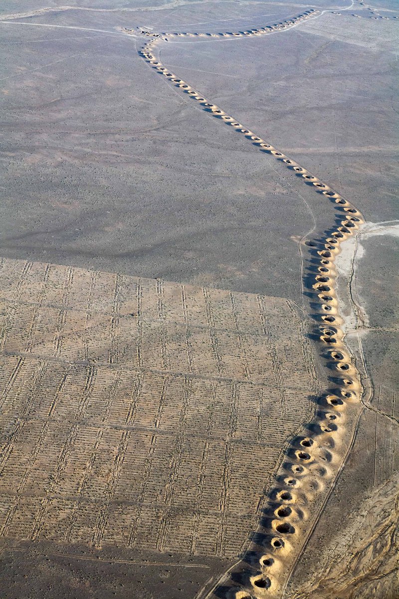 3000 years ago, in what is now Iran, a type of underground aqueduct called a qanat was engineered to transport water over long distances to farms and villages that couldn’t exist without it in the hot dry climates

The holes supplied oxygen to workers who dug the aqueduct by hand…